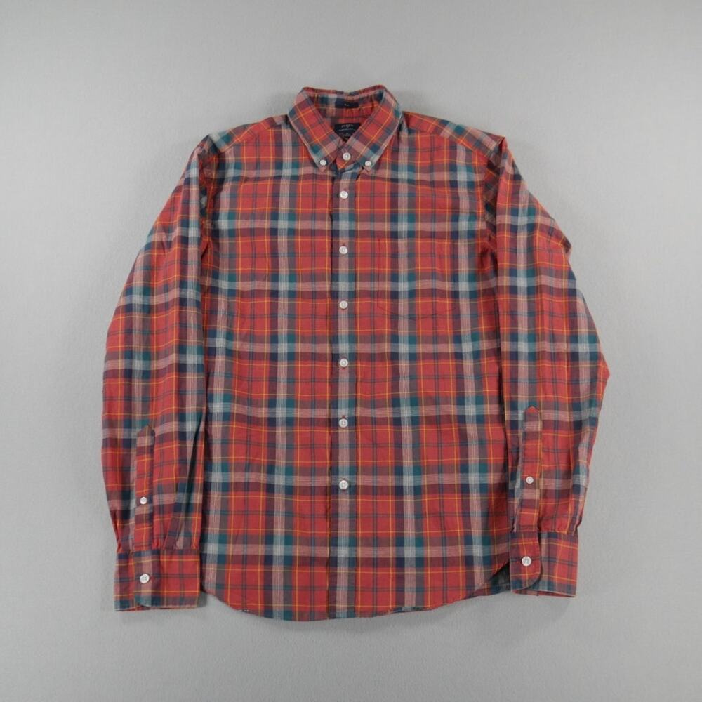 J Crew Heathered Cotton Shirt Medium Slim Fit Red Plaid Long Sleeve Button